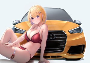 Rating: Safe Score: 60 Tags: blonde_hair blush bra car fujinomiya_rio garter necklace original panties purple_eyes short_hair underwear User: BattlequeenYume