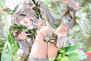 Rating: Safe Score: 61 Tags: bloomers blush dress genshin_impact gray_hair green_eyes hinahino loli long_hair nahida_(genshin_impact) pointed_ears ponytail scan translation_request wink User: BattlequeenYume