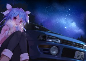 Rating: Safe Score: 131 Tags: aliasing anthropomorphism aqua_hair boots car drink gedou_(shigure_seishin) i-19_(kancolle) kantai_collection long_hair pantyhose red_eyes sky stars twintails User: RyuZU