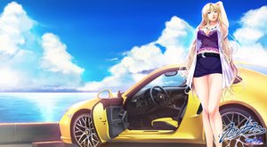 Rating: Safe Score: 181 Tags: blonde_hair breasts car cleavage clouds grisaia_no_kajitsu harudera_yuria hozumi_kaoru long_hair skirt sky User: FormX