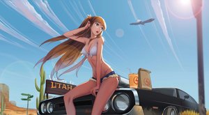 Rating: Safe Score: 327 Tags: animal bikini bikini_top bird breasts brown_hair car cleavage clouds joo-sama long_hair neon_genesis_evangelion nuwangyang shorts sky soryu_asuka_langley summer swimsuit User: Flandre93