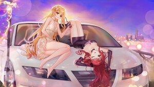 Rating: Safe Score: 47 Tags: 2girls ao_la_xing barefoot blonde_hair braids brown_eyes car dress elbow_gloves gloves long_hair pointed_ears red_hair sky sunglasses wink zuo600 User: BattlequeenYume