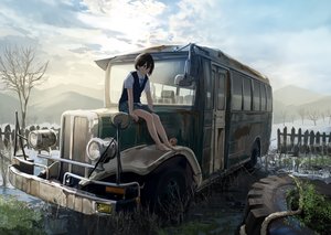 Rating: Safe Score: 73 Tags: barefoot brown_eyes brown_hair car clouds original sakeharasu school_uniform short_hair skirt sky tie tree User: BattlequeenYume