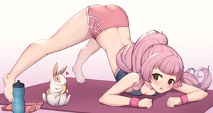 Rating: Safe Score: 73 Tags: animal apple ass barefoot blush bra brown_eyes drink food fruit heart long_hair original parody pink_hair ponytail rabbit shorts towel underwear uneg waifu2x white wristwear User: otaku_emmy