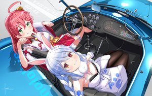 Rating: Safe Score: 50 Tags: 2girls animal_ears bell blue_hair blush braids brown_eyes bunny_ears bunnygirl car garter gloves green_eyes hinazuki_maara hololive japanese_clothes miko pantyhose pink_hair sakura_miko short_hair signed thighhighs twintails usada_pekora watermark User: otaku_emmy